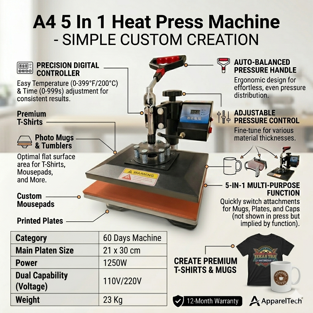 A4 5-in-1 Heat Press Machine