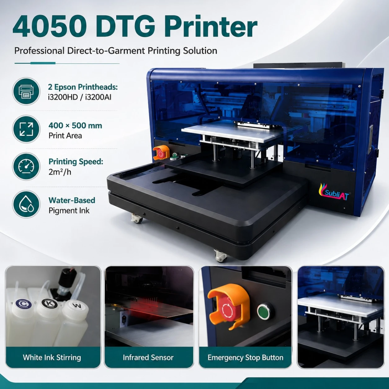 Subliat 4050 DTG Printer With Dual Epson I3200hd I3200ai Printheads view 3