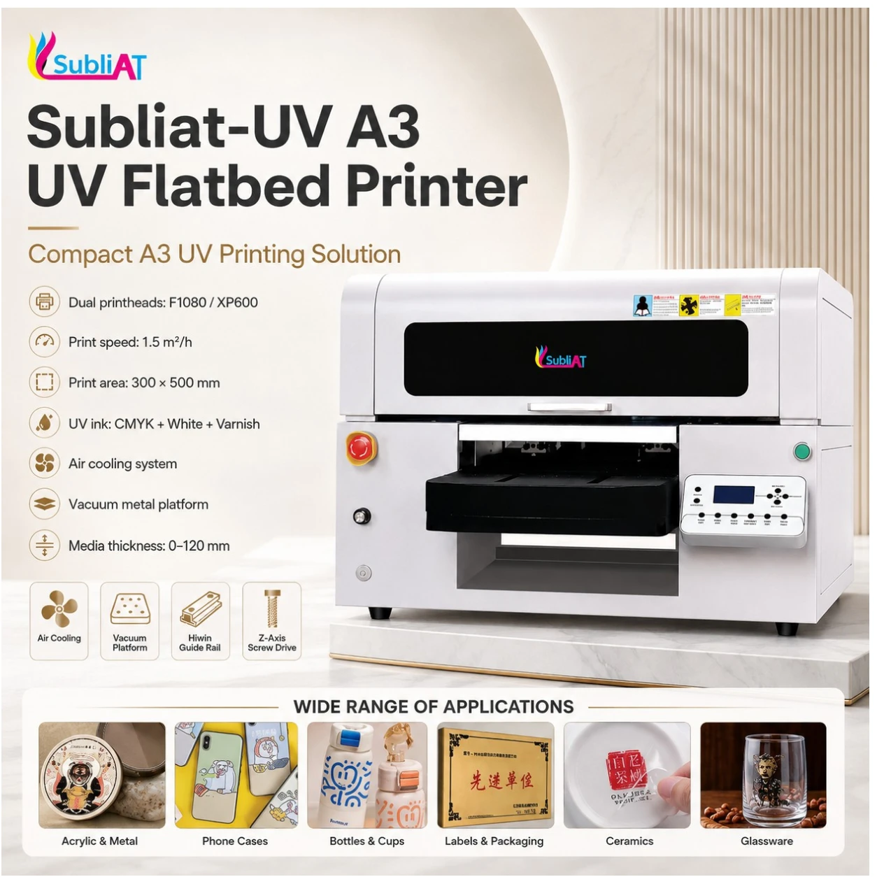 Subliat UV A3 Flatbed Printer With Dual XP600 Printheads