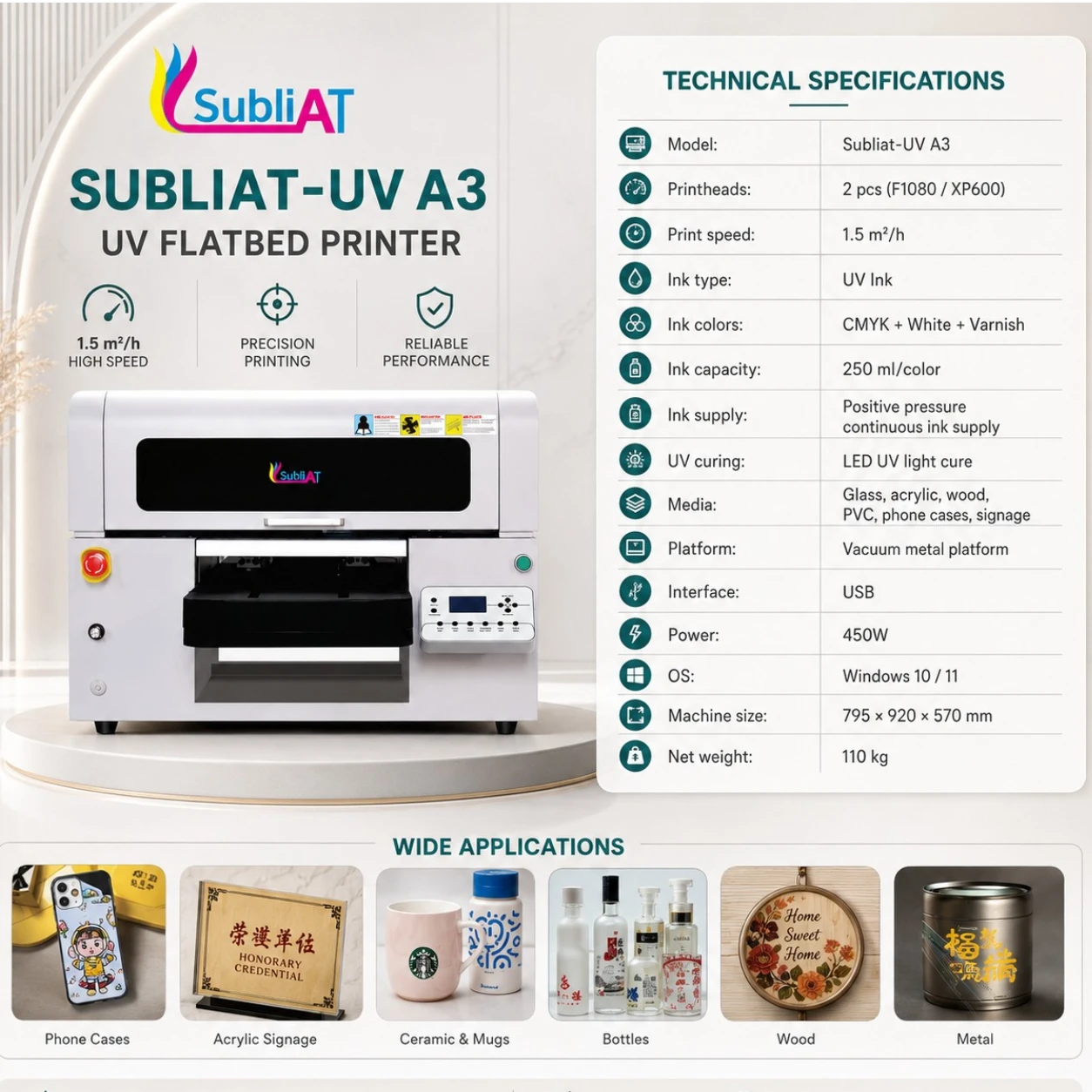 Subliat UV A3 Flatbed Printer With Dual XP600 Printheads view 2